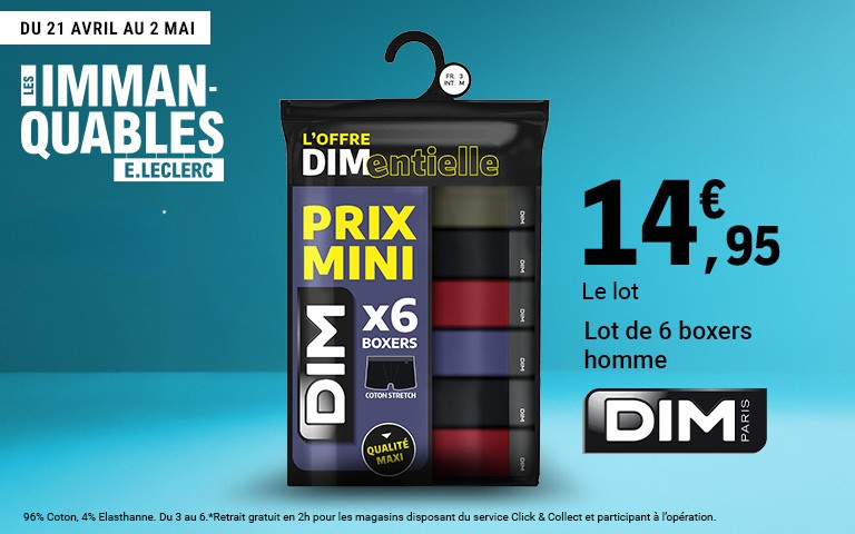 LOT DE 6 BOXERS DIM - 14,95 - JUSQU'AU 2 MAI 
