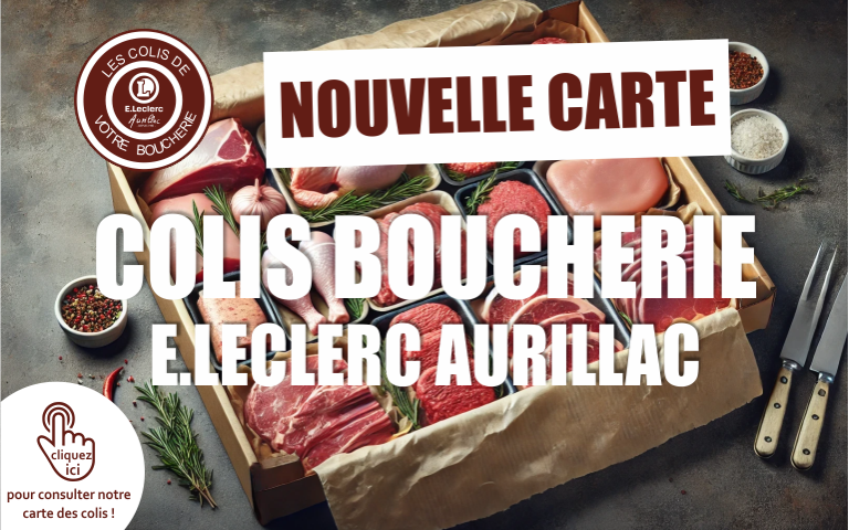 Retrouvez les colis de votre Boucherie E.Leclerc Aurillac en cliquant sur la photo ! Passez commande sur notre site traiteur : www.traiteur.leclerc ou directement en magasin sur notre borne traiteur à l'accueil.