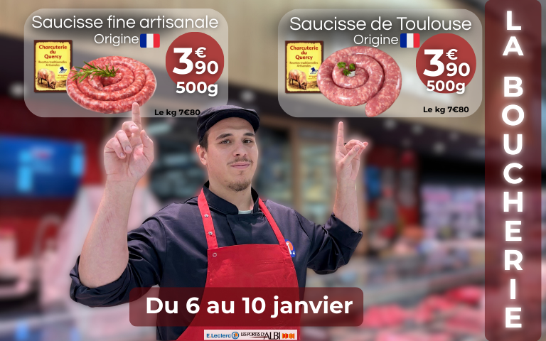 𝗖𝗘𝗧𝗧𝗘 𝗦𝗘𝗠𝗔𝗜𝗡𝗘 :  ▪️La saucisse fine artisanale origine France 3€90 les 500g ▪️La saucisse de Toulouse origine France 3€90 les 500g 
