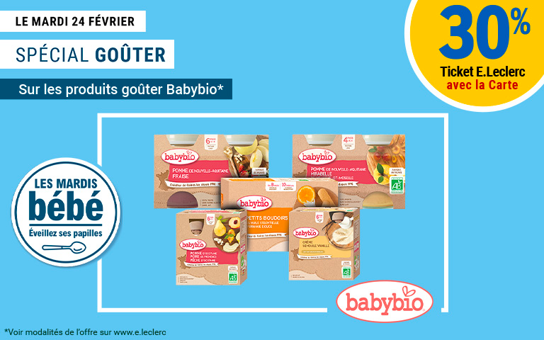 Mardi bébé du 24 février : 30% sur les produits goûter Babybio