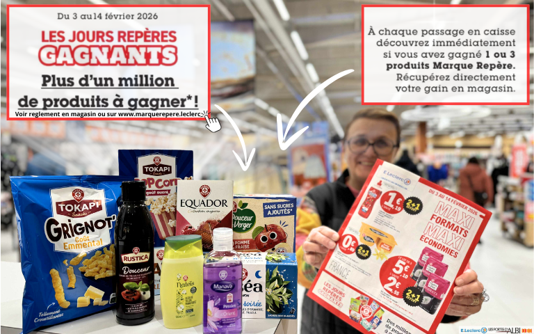 1 a 3 produits marques repère à gagner en ce moment jusqu'au 14 février lors de votre passage en caisse
