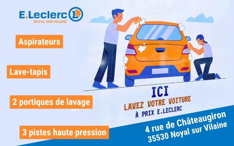 Nouvelle station de lavage auto à proximité immédiate du Drive E.Leclerc ! Aspirateurs, lave-tapis, 2 portiques de lavage et 3 pistes haute pression à disposition