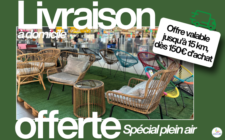 Livraison à domicile offerte spécial plein air - offre valable jusqu'à 15km dès 150€ d'achat