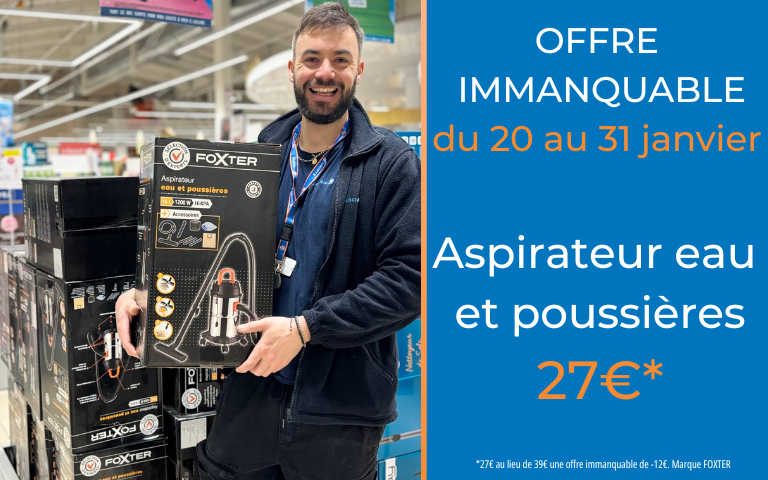 Offre immanquable aspirateur de poussières et d'eau à 27€ au lieu de 39€ jusqu'au 31/01