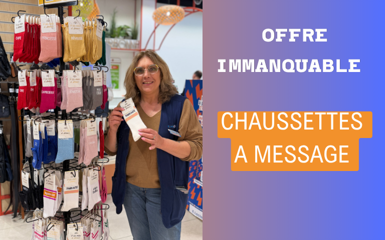 Offre immanquable, venez découvrir nos chaussettes à message. -50% 