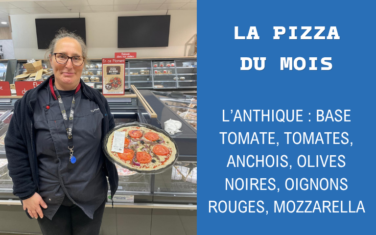 Pizza du mois, L’anthique : base tomate, tomates, anchois, olives noires, oignons rouges, mozzarella