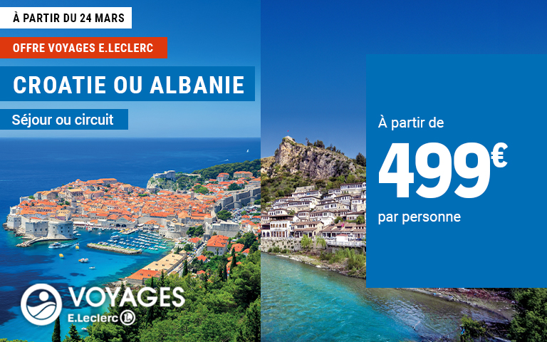 Entre littoraux, villes historiques et paysages naturels, c’est le moment idéal pour partir à la découverte des Balkans 👀  Rendez-vous dans votre Agence de voyages E. Leclerc de Caen pour profiter de notre Offre Choc 