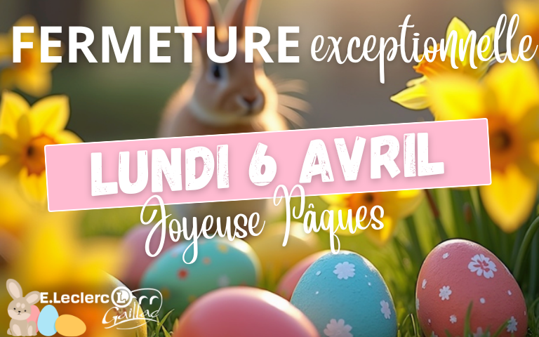 Notre magasin et tous nos concept seront fermés le lundi 6 avril. Joyeuse Pâques !