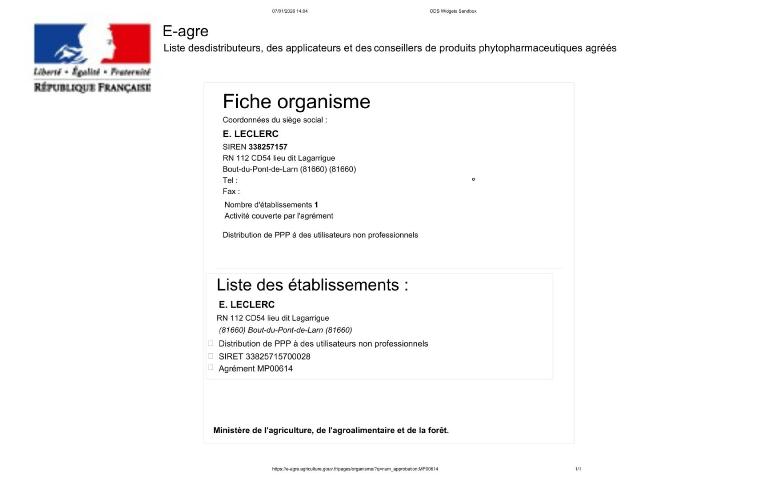 Agrement phytosanitaire