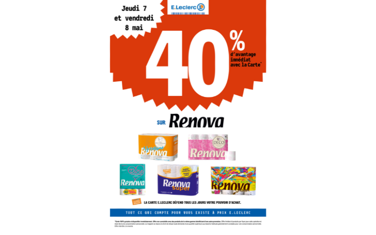 40% DE REMISE IMMEDIATE SUR RENOVA DU 7 AU 8 MAI