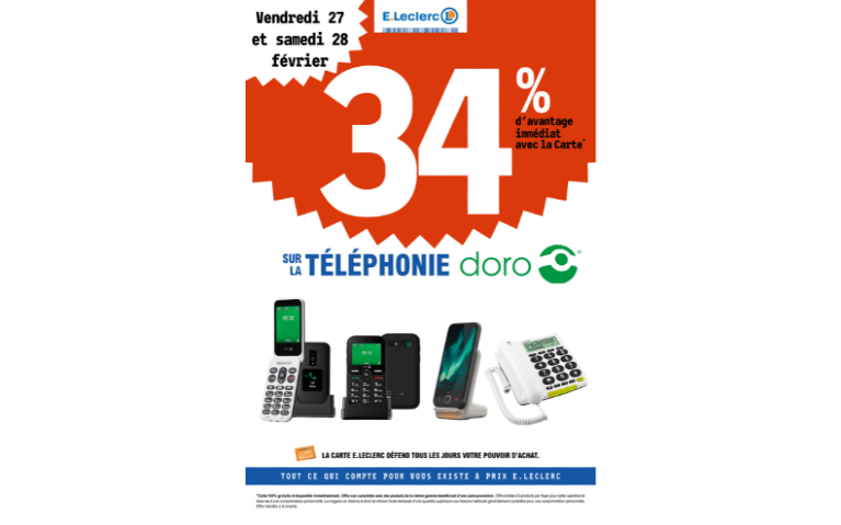 34% DE REMISE IMMEDIATE SUR LES TELEPHONES DORO DU 27 AU 28/02