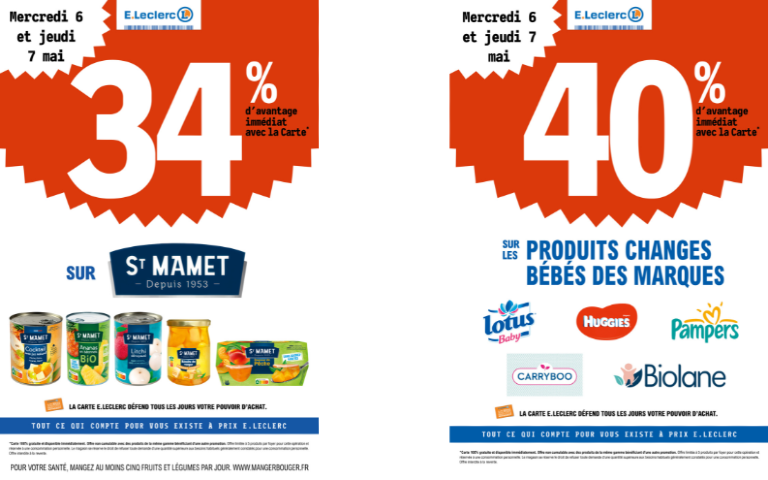 34% DE REMISE IMMEDIATE SUR ST MAMET DU6 AU 7 MAI ET 40% DE REMISE IMMEDIATE SUR UNE SELECTIONS DES MARQUES DE CHANGES BEBES DU 6 AU 7 MAI