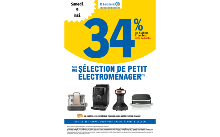 34% SUR UNE SELECTION DU PETITS ELECTRO MENAGERS LE 9 MAI