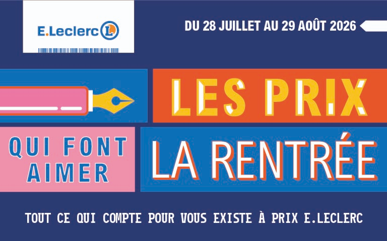 Catalogue Rentrée - Les prix qui font aimer la rentrée Profitez de notre nouveau catalogue pour préparer sereinement le retour en classe ! Du 28 juillet au 29 août 2026, retrouvez une sélection complète de fournitures et d'équipements au meilleur prix. Tout ce qui compte pour vous existe à prix E.Leclerc !