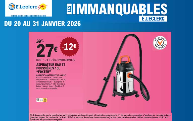 Du 20 au 31 Janvier, 27e l'aspirateur eau et poussières 15L FOXTER