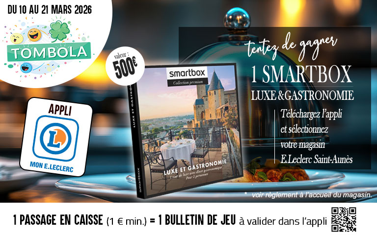 Du 10 au 21 mars, tentez de gagner une smartbox luxe et gastronomie sur l'application mon leclerc