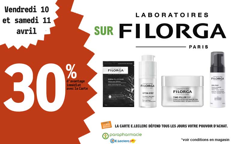 Vendredi 10 et Samedi 11 Avril, 30% d'avantage immédiat sur les produits du Laboratoires Filorga