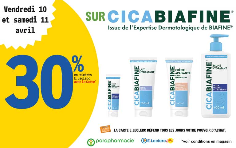 Vendredi 10 et Samedi 11 Avril, 30% en tickets E.Leclerc avec la carte sur Cicabiafine