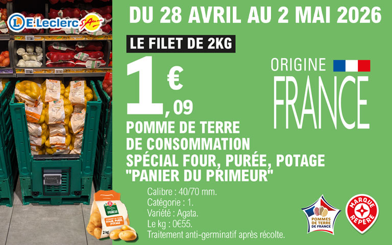 Du 28 avril au 2 mai, le filet de 2kg de pomme de terre à 1.09e