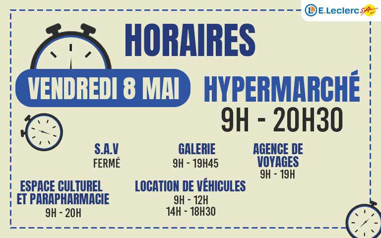 Horaire Vendredi 8 mai 2026