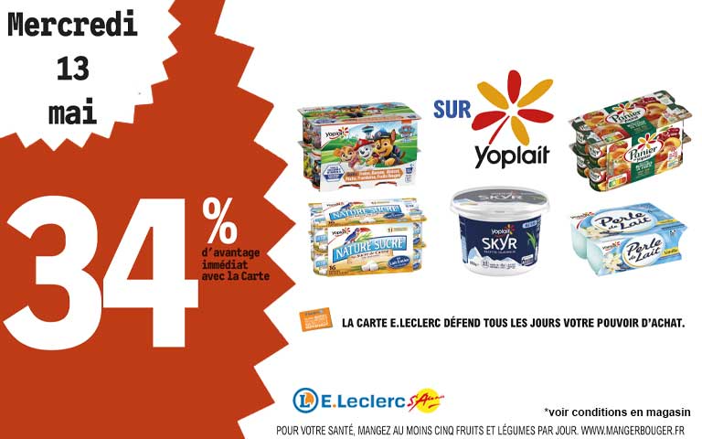 Mercredi 13 mai, 34% d'avantage immédiat avec la carte sur Yoplait