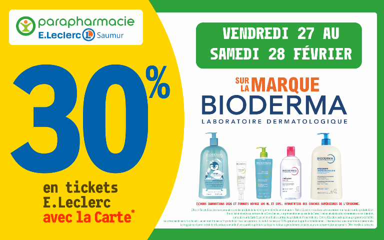 27 et 28 février 34% sur votre carte de téléphonie surla marque BIODERMA dans votre parapharmacie