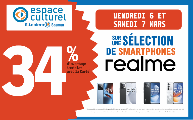 6 et 7 mars  34 % d'avantage immédiat avec la carte sur une sélection de smartphones REALME