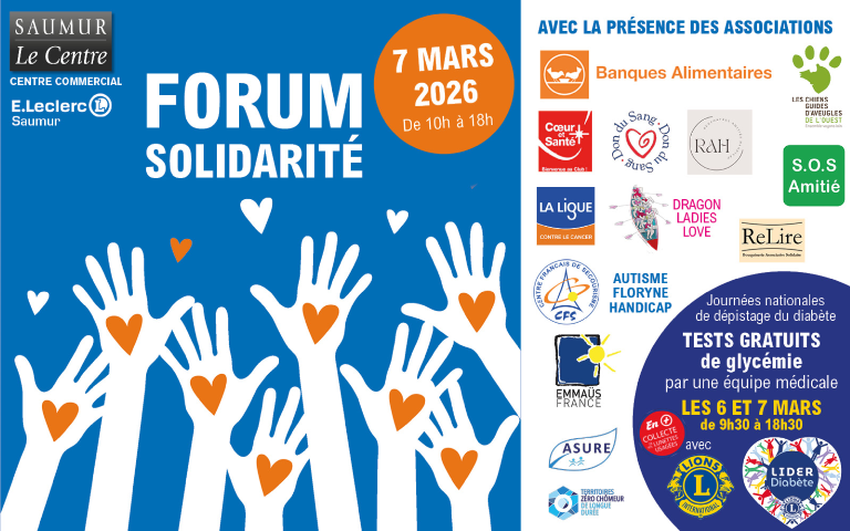Samedi 7 mars, Forum Solidarité dans la galerie commerciale + tests gratuits de dépistage du diabète les 6 et 7 mars