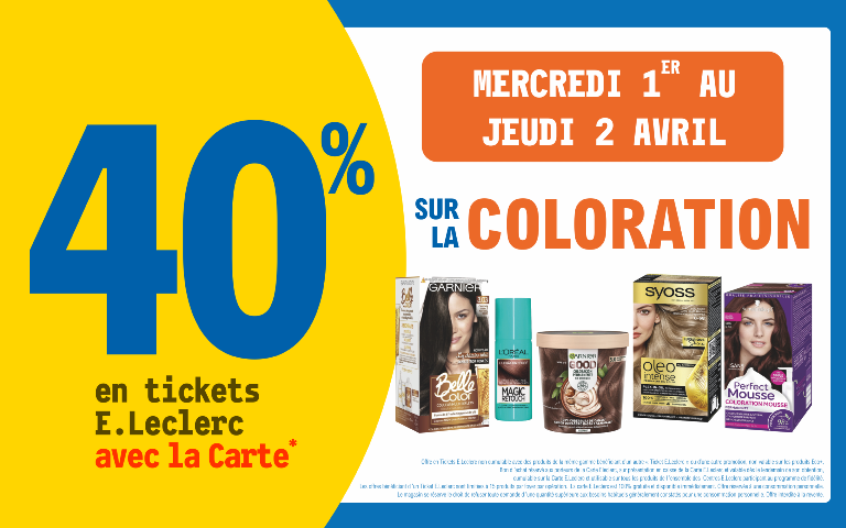 Le 1 et 2 40% sur votre carte de fildélité sur la coloration