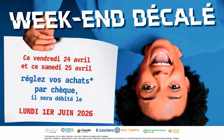 chèque différé semaine 17, vendredi 24 et samedi 25 avril réglez vos achats par chèque il sera débité le lundi 1 juin 2026