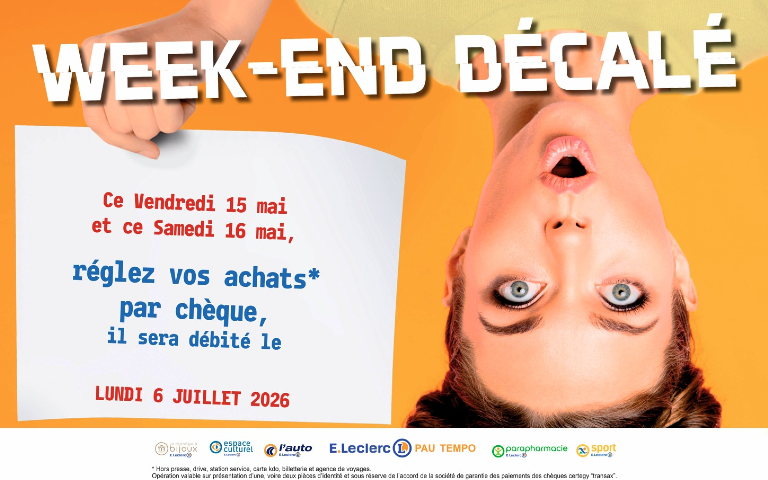 chèque différé semaine 20, vendredi 15 et samedi 16 mai réglez vos achats par chèque il sera débité le lundi 6/07/2026