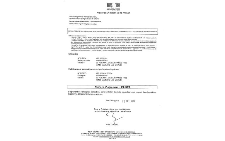 Certificat et agrément phytopharmaceutique 