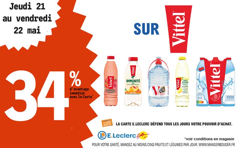 Jeudi 21 et Vendredi 22 mai, 34% d'avantage immédiat avec la carte sur Vittel
