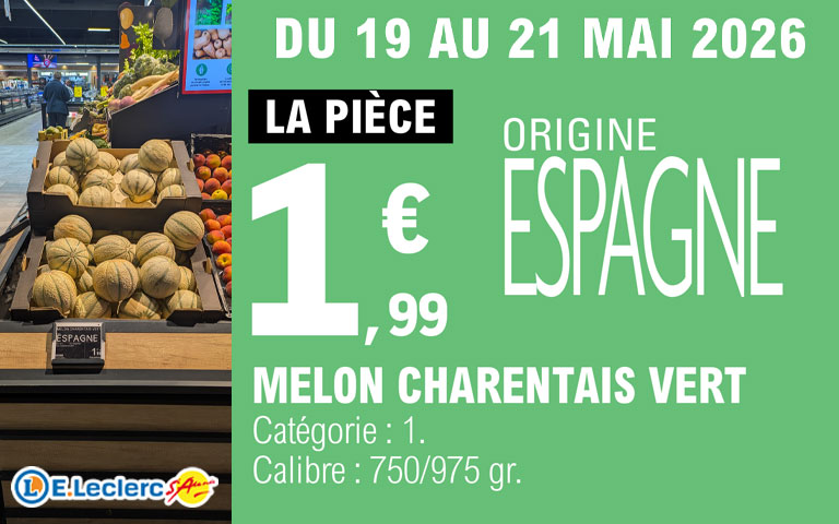 Du 19 au 21 mai, 1.99e le melon charentais vert