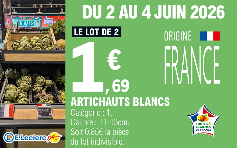 Du 2 au 4 juin 2026, 1,69e le lot de 2 artichauts blancs