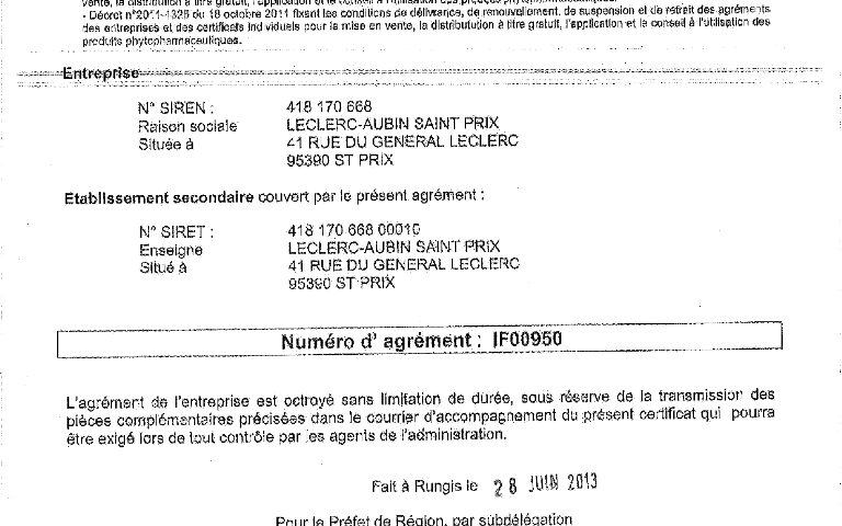 Agrément phytosanitaire