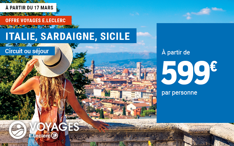 À partir du 17 mars, profitez d'un circuit ou séjour en Italie, Sardaigne ou Sicile à partir de 599 euros par personne avec Voyages E.Leclerc.