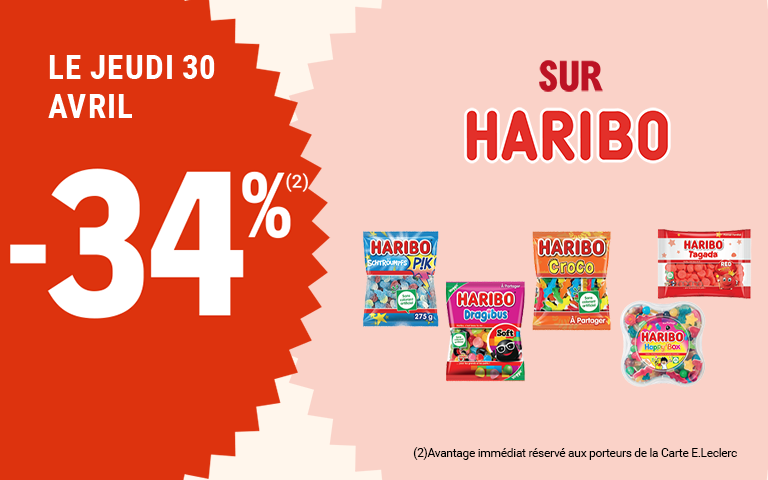 Le jeudi 30 avril, profitez de 34% d'avantage immédiat sur la marque haribo.