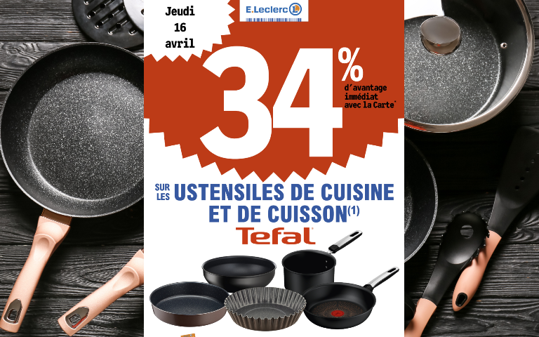 34% en remise immédiate sur les ustensiles de cuisine et de cuisson Tefal ce jeudi 16 avril