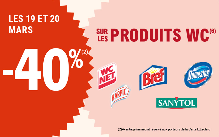 Les 19 et 20 mars : -40% sur les produits wc des marques mentionnées