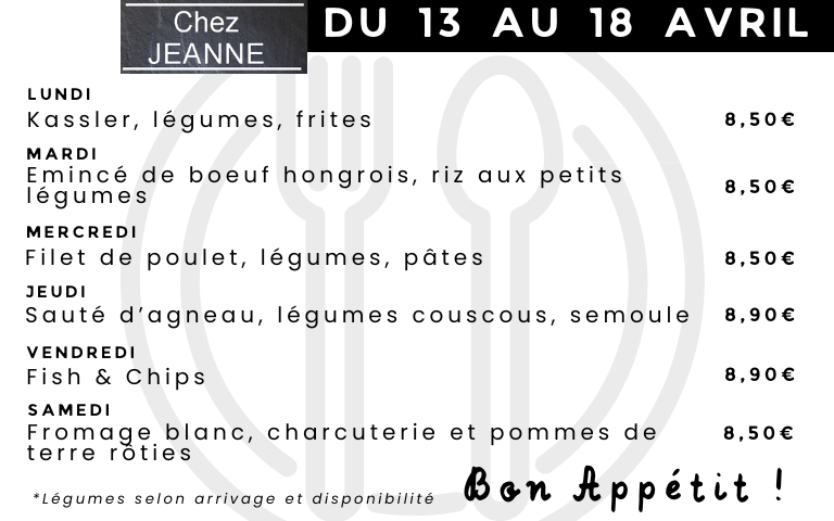 Menu Chez Jeanne