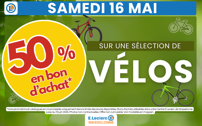 50% en bon d'achat sur une sélection de vélos*