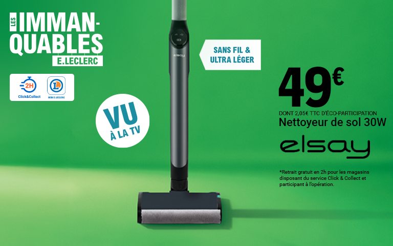 Immanquables vu à la tv : nettoyeur de sol sans fil 30W Elsay au prix de 49€. Disponible en click and collect.