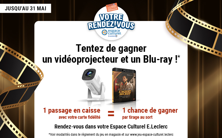 Jeu de mai à l'espace culturel, tentez de gagner un vidéoprojecteur et un blu-ray 1 passage en caisse avec votre carte de fidélité = 1 chance de gagner par tirage au sort rendez vous dans votre espace culturel du 1 au 31 mai 