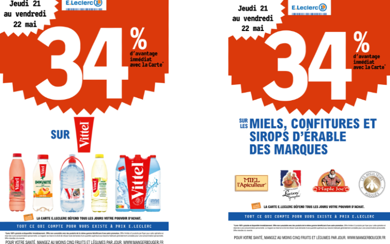 34% DE REMISE IMMEDIATE SUR VITTEL ET SUR UNE SELECTION DES MARQUES DE MIELS,CONFITURES ET SIROPS D'ERABLE DU 21 AU 22/05
