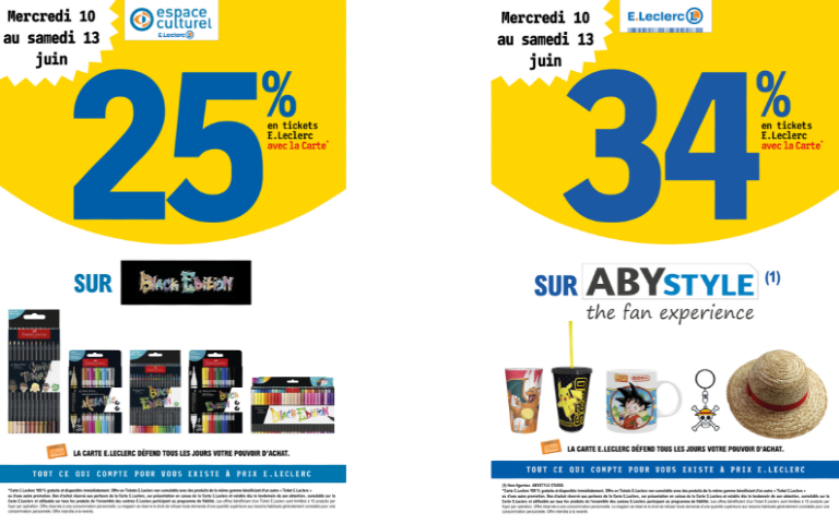 25% EN E.TICKET LECLERC SUR BLACK EDITION ET ABYSTYLE DU 10 AU 13/06