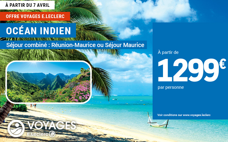 Offre valable à la vente à partir du 07/04/2026 dans la limite des disponibilités. En vente uniquement dans les agences VOYAGES E.LECLERC et sur Internet.