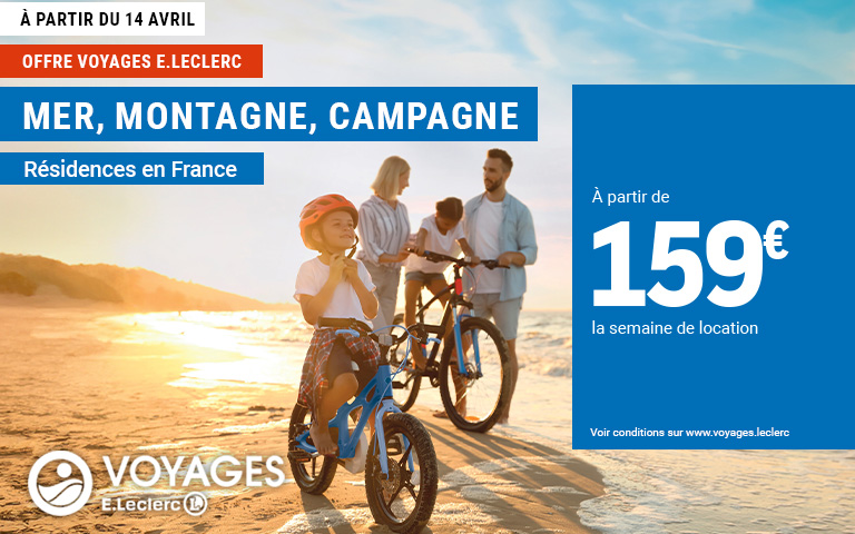 Offre valable à la vente à partir du 14/04/2026 dans la limite des disponibilités. En vente uniquement dans les agences VOYAGES E.LECLERC et sur Internet.