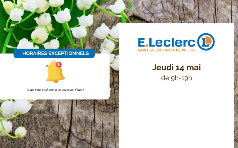 horaires ascension : hypermarché 9h-19h / galerie Oceanis 10h-18h30