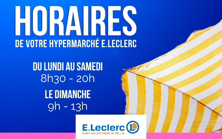 Bonne nouvelle ! Votre hypermarché E.LECLERC vous accueille également les dimanches, et ce jusqu'au 23 août 2026 !